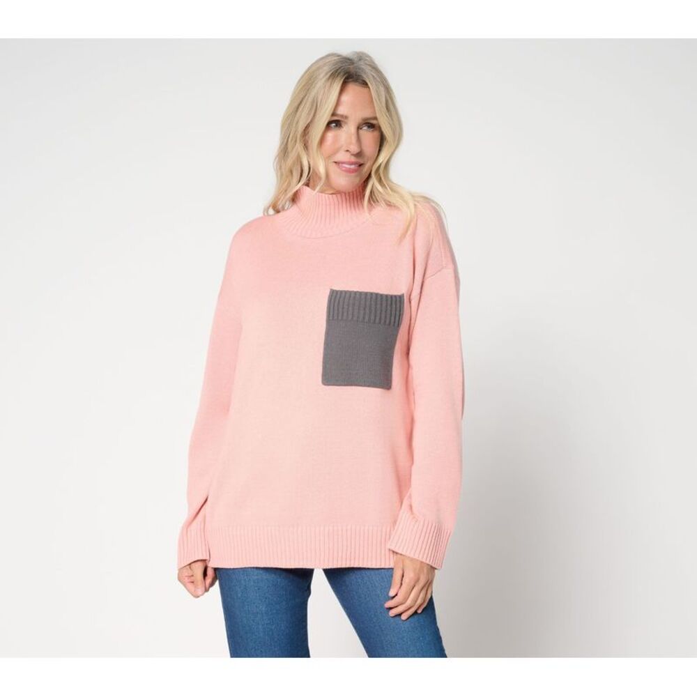 Peace Love World Women's Top Plus Sz Sweater 2X Cotton Turtleneck Pink A703385
